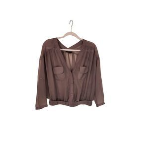 Vintage THML Sheer Brown Button Down Crop Top Blouse - Size S